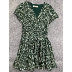 In April 1986 Green Floral‎ Wrap Mini Dress M/L Ruffle Hem Fall Layer Coquette